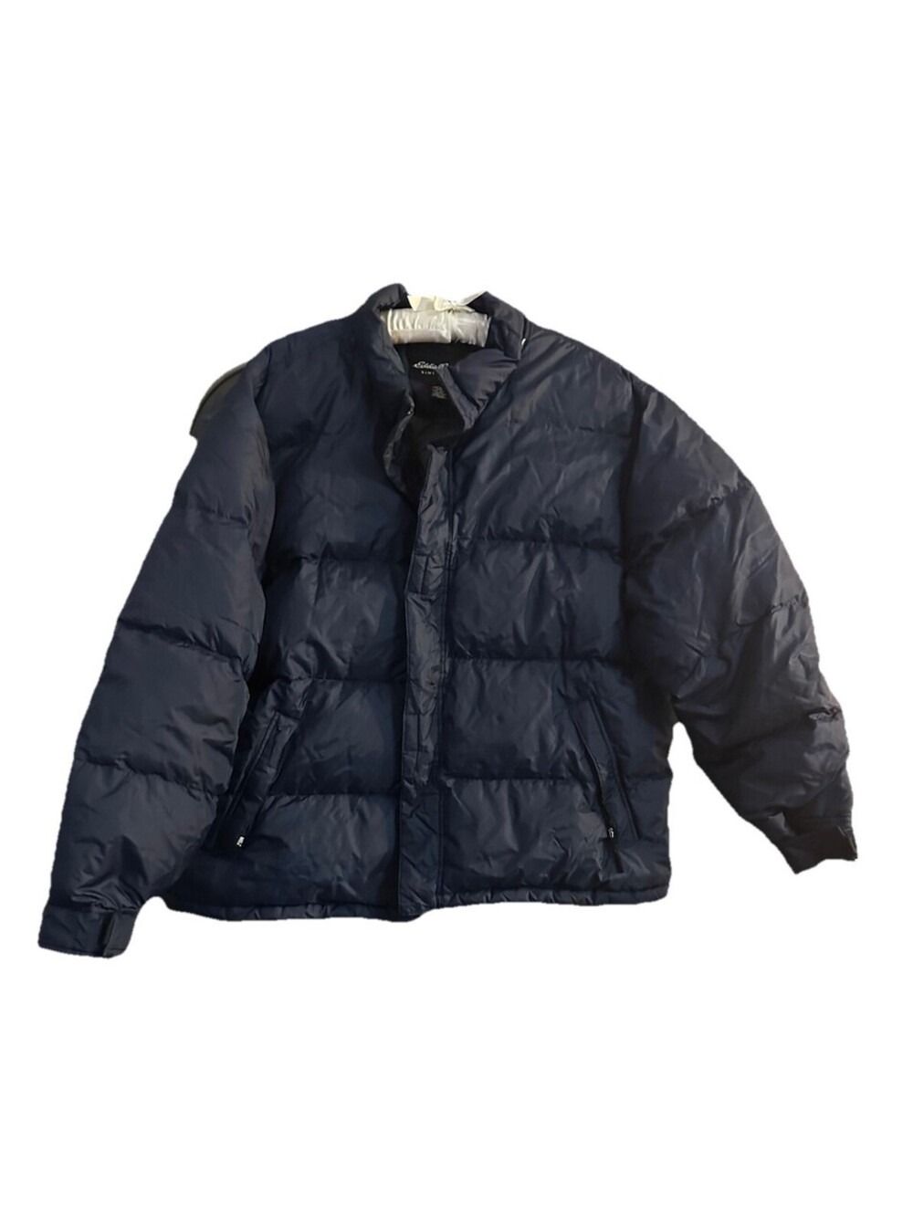 Eddie Bauer Down Puffer Jacket XXL Navy Blue Goose Down Winter Coat Full Zip